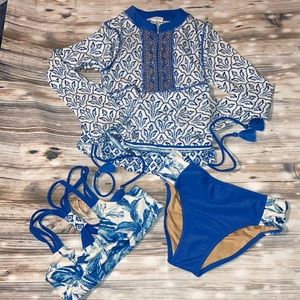 Tropical girls rash guard bikini set